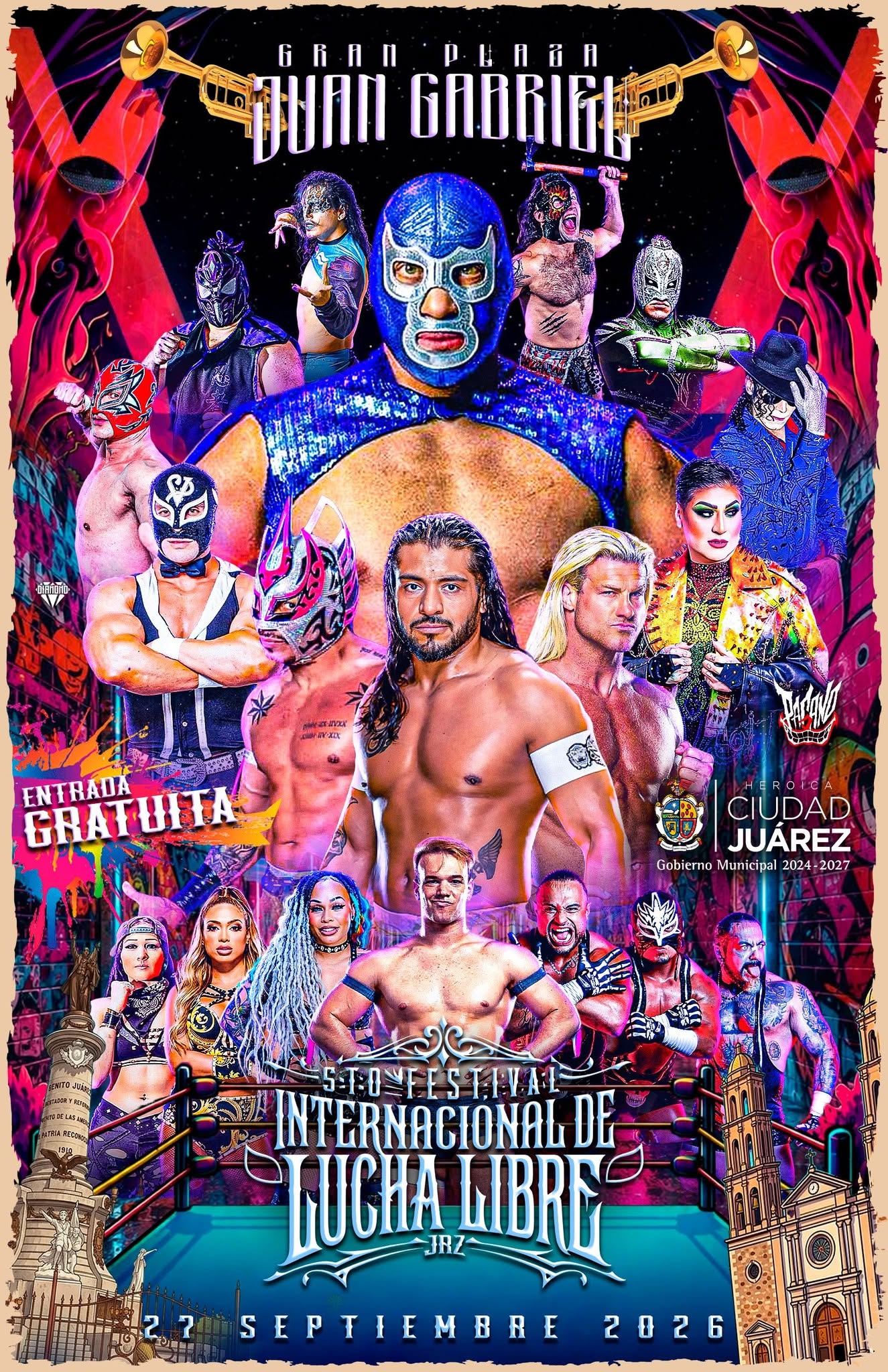 Cartel oficial del 5.º Festival Internacional de Lucha Libre Juarense